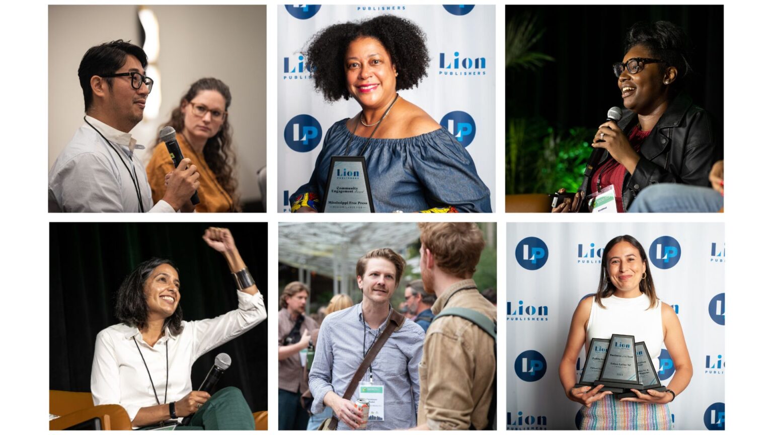 Event announcement A collage of photographs depicting participants of the 2022 Independent News Sustainability Summit and winners of the 2022 LION Awards.