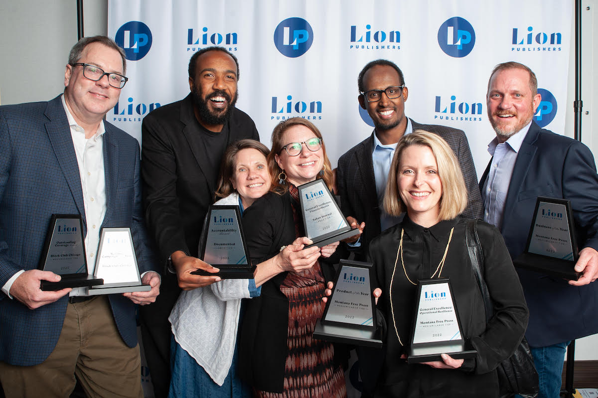 LION Awards winners 2022 LION Journalism Awards winners holding trophies
