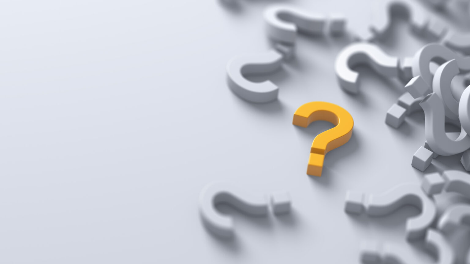 Yellow question mark standing out from the crowd FAQ Concep. 3d illustration