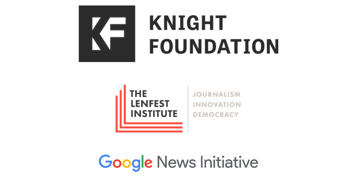 2022 Independent News Sustainability Summit Sponsors (8) Logos for Knight Foundation, The Lenfest Institute, and Google News Initiative