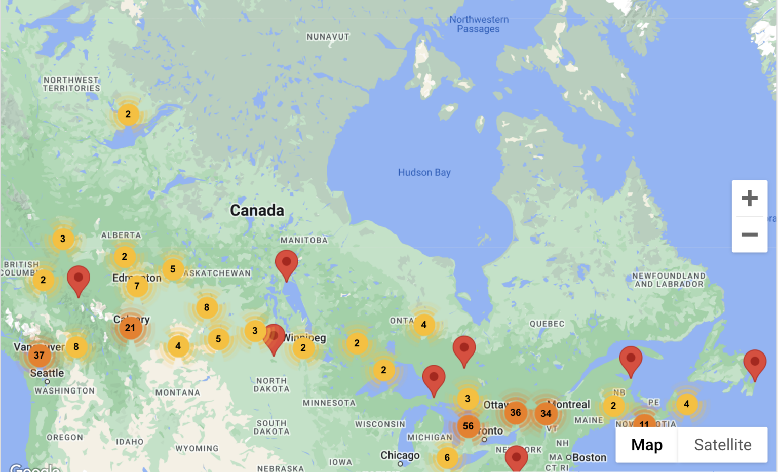 Oasis Map with indicators in Canada