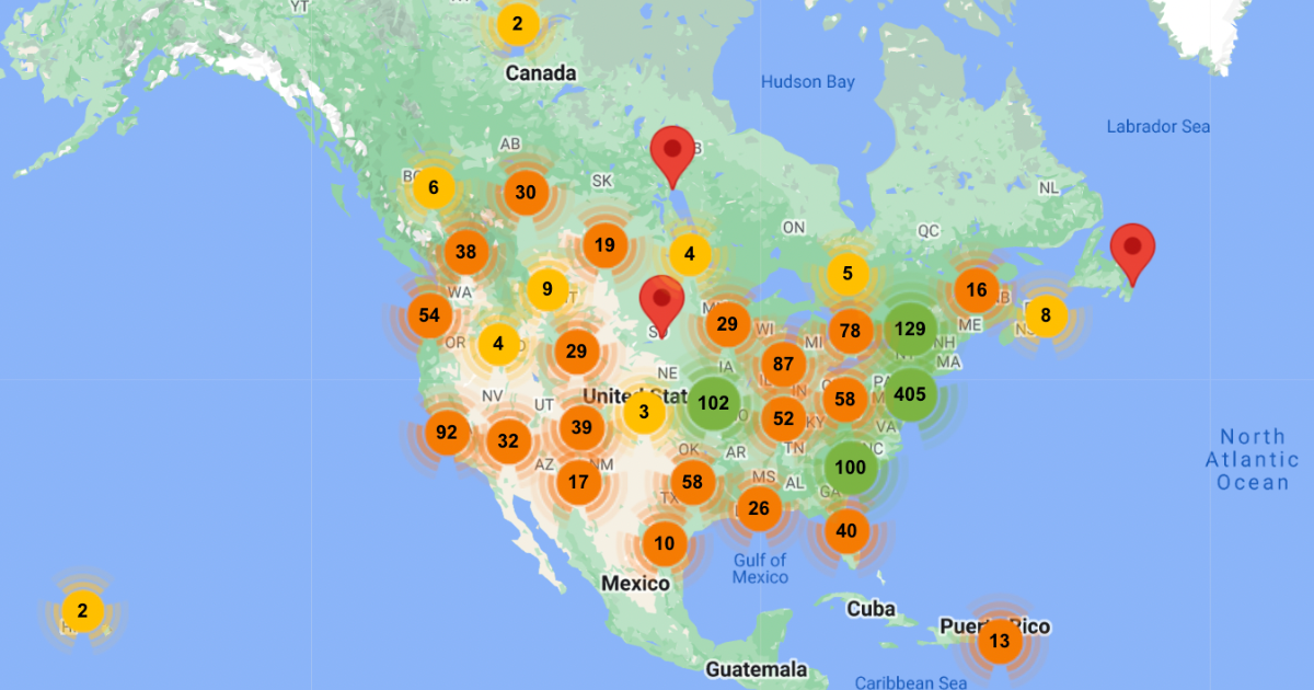 Project Oasis Map Update ~ Post image Image of North American map with pinpoints indicating local news outlets